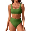image:imageANRABESS Women Two Piece Bikini Sets High Waist Square Neck Swimsuits Ribbed Textured Comfy Bathing SuitsBeach Swim WearArmy Green