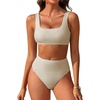 image:imageANRABESS Women Two Piece Bikini Sets High Waist Square Neck Swimsuits Ribbed Textured Comfy Bathing SuitsBeach Swim WearBeige