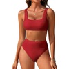 image:imageANRABESS Women Two Piece Bikini Sets High Waist Square Neck Swimsuits Ribbed Textured Comfy Bathing SuitsBeach Swim WearRed