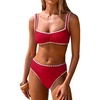 image:imageANRABESS Womens Bikini Sets Two Piece Swimsuit Ribbed Front Ruched Mid Waisted Bathing Suit Color Block 2026 Beach SwimwearRed
