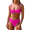image:imageANRABESS Womens Bikini Sets Two Piece Swimsuit Ribbed Front Ruched Mid Waisted Bathing Suit Color Block 2026 Beach SwimwearRose Red