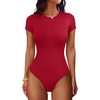 image:imageANRABESS Womens Double Lined Bodysuits Short Sleeve Summer Going Out Fitted Basic Tee Shirts Body Suits TopRed