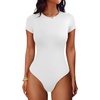image:imageANRABESS Womens Double Lined Bodysuits Short Sleeve Summer Going Out Fitted Basic Tee Shirts Body Suits TopWhite