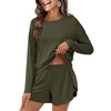 image:imageANRABESS Womens Long Sleeve Pajama Sets 2026 Fall 2 Piece Outfits Lounge Matching Short Set Striped Pjs Loungewear SleepwearArmy Green