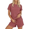 image:imageANRABESS Womens Lounge Pajamas Short Set 2026 Casual Summer 2 Piece Outfits Lightweight Loungewear Clothes Brick Red XLarge