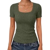 image:imageANRABESS Womens Square Neck Tops Soft Lightweight Rib Knit Sweater Short Sleeve Slim Fit Shirts Summer Casual Outfits 2026Army Green