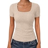 image:imageANRABESS Womens Square Neck Tops Soft Lightweight Rib Knit Sweater Short Sleeve Slim Fit Shirts Summer Casual Outfits 2026Light Khaki