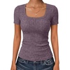 image:imageANRABESS Womens Square Neck Tops Soft Lightweight Rib Knit Sweater Short Sleeve Slim Fit Shirts Summer Casual Outfits 2026Purple