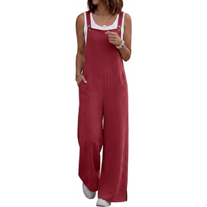 image:imageANRABESS Overalls for Women 2026 Summer Casual Loose One Piece Outfits Baggy Wide Leg Jumpers Lightweight Comfy RompersDeep Red