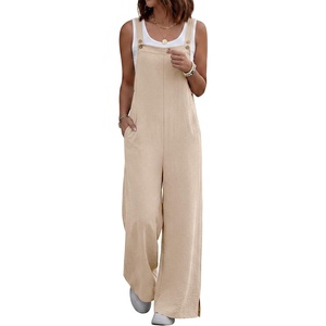 image:imageANRABESS Overalls for Women 2026 Summer Casual Loose One Piece Outfits Baggy Wide Leg Jumpers Lightweight Comfy RompersLight Khaki