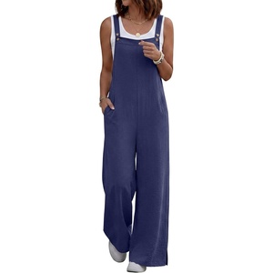 image:imageANRABESS Overalls for Women 2026 Summer Casual Loose One Piece Outfits Baggy Wide Leg Jumpers Lightweight Comfy RompersNavy Blue