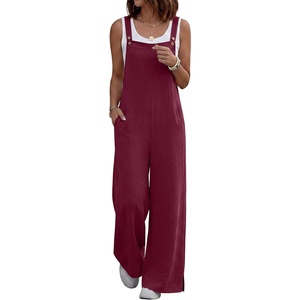 image:imageANRABESS Overalls for Women 2026 Summer Casual Loose One Piece Outfits Baggy Wide Leg Jumpers Lightweight Comfy RompersWine Red