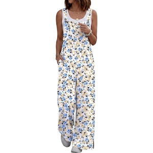 image:imageANRABESS Overalls for Women 2026 Summer Casual Loose One Piece Outfits Baggy Wide Leg Jumpers Lightweight Comfy RompersYellow Blue Floral