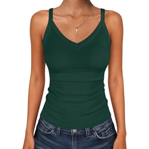 image:imageANRABESS V Neck Tank Tops for Women Ribbed Knit Camisole 2026 Summer Casual Sleeveless Slim Fitted Basic Cami Shirts ClothesDeep Green