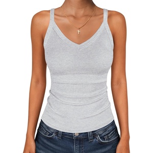 image:imageANRABESS V Neck Tank Tops for Women Ribbed Knit Camisole 2026 Summer Casual Sleeveless Slim Fitted Basic Cami Shirts ClothesLight Gray