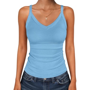 image:imageANRABESS V Neck Tank Tops for Women Ribbed Knit Camisole 2026 Summer Casual Sleeveless Slim Fitted Basic Cami Shirts ClothesSky Blue