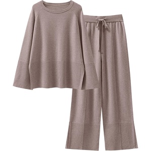 image:imageANRABESS Womens 2 Piece Outfits Oversized Knit Sweater Set Wide Leg Pant Cozy Lounge Matching Pajama Sets 2026 Trendy ClothesRed Apricot