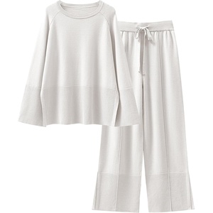 image:imageANRABESS Womens 2 Piece Outfits Oversized Knit Sweater Set Wide Leg Pant Cozy Lounge Matching Pajama Sets 2026 Trendy ClothesWhite