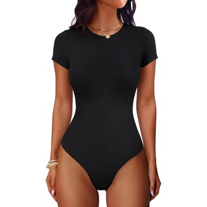 image:imageANRABESS Womens Double Lined Bodysuits Short Sleeve Summer Going Out Fitted Basic Tee Shirts Body Suits TopBlack
