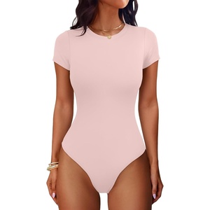 image:imageANRABESS Womens Double Lined Bodysuits Short Sleeve Summer Going Out Fitted Basic Tee Shirts Body Suits TopLight Pink