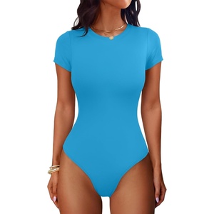 image:imageANRABESS Womens Double Lined Bodysuits Short Sleeve Summer Going Out Fitted Basic Tee Shirts Body Suits TopSky