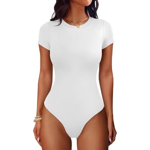 image:imageANRABESS Womens Double Lined Bodysuits Short Sleeve Summer Going Out Fitted Basic Tee Shirts Body Suits TopWhite