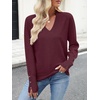image:imageANRABESS Lightweight Sweaters for Women Long Sleeve V Neck Shirts Business Casual Work Blouses 2026 Fall Knit Pullover TopsBurgund