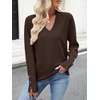 image:imageANRABESS Lightweight Sweaters for Women Long Sleeve V Neck Shirts Business Casual Work Blouses 2026 Fall Knit Pullover TopsCoffee