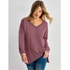 image:imageANRABESS Long Sleeve Shirts for Women Waffle Knit V Neck Loose Fit Side Slit 2026 Fall Sweater Tops for Daily Casual WearMauve