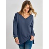 image:imageANRABESS Long Sleeve Shirts for Women Waffle Knit V Neck Loose Fit Side Slit 2026 Fall Sweater Tops for Daily Casual WearNavy Blue