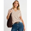 image:imageANRABESS Short Sleeve Sweater for Women V Neck Ribbed Knit Lightweight Sweaters Top 2026 Summer Business Casual Outfits1apricot