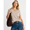 image:imageANRABESS Short Sleeve Sweater for Women V Neck Ribbed Knit Lightweight Sweaters Top 2026 Summer Business Casual OutfitsAlmond