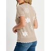 image:imageANRABESS Short Sleeve Sweater for Women V Neck Ribbed Knit Lightweight Sweaters Top 2026 Summer Business Casual OutfitsFlower Almond