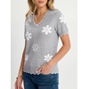 image:imageANRABESS Short Sleeve Sweater for Women V Neck Ribbed Knit Lightweight Sweaters Top 2026 Summer Business Casual OutfitsFlower Grey
