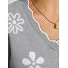 image:imageANRABESS Short Sleeve Sweater for Women V Neck Ribbed Knit Lightweight Sweaters Top 2026 Summer Business Casual OutfitsFlower Grey
