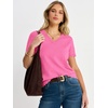 image:imageANRABESS Short Sleeve Sweater for Women V Neck Ribbed Knit Lightweight Sweaters Top 2026 Summer Business Casual OutfitsHot Pink