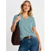 image:imageANRABESS Short Sleeve Sweater for Women V Neck Ribbed Knit Lightweight Sweaters Top 2026 Summer Business Casual OutfitsLight Blue