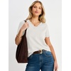 image:imageANRABESS Short Sleeve Sweater for Women V Neck Ribbed Knit Lightweight Sweaters Top 2026 Summer Business Casual OutfitsWhite