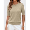 image:imageANRABESS Short Sleeve Sweaters for Women Summer Wool Blend Crew Neck Shirts Lightweight Work Top 2026 Business Casual OutfitsAlmond