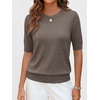 image:imageANRABESS Short Sleeve Sweaters for Women Summer Wool Blend Crew Neck Shirts Lightweight Work Top 2026 Business Casual OutfitsDrak Taupe