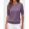 image:imageANRABESS Short Sleeve Sweaters for Women Summer Wool Blend Crew Neck Shirts Lightweight Work Top 2026 Business Casual OutfitsGrey Purple