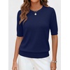 image:imageANRABESS Short Sleeve Sweaters for Women Summer Wool Blend Crew Neck Shirts Lightweight Work Top 2026 Business Casual OutfitsNavy Blue