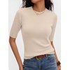 image:imageANRABESS Short Sleeve Sweaters for Women Summer Wool Blend Crew Neck Shirts Lightweight Work Top 2026 Business Casual OutfitsParchment