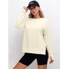 image:imageANRABESS Sweatshirts for Women 2026 Fall Long Sleeve Shirts Oversized Crewneck Lightweight Side Split Casual Pullover TopsAlmond