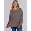 image:imageANRABESS Sweatshirts for Women 2026 Fall Long Sleeve Shirts Oversized Crewneck Lightweight Side Split Casual Pullover TopsCamel