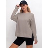 image:imageANRABESS Sweatshirts for Women 2026 Fall Long Sleeve Shirts Oversized Crewneck Lightweight Side Split Casual Pullover TopsKhaki