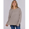 image:imageANRABESS Sweatshirts for Women 2026 Fall Long Sleeve Shirts Oversized Crewneck Lightweight Side Split Casual Pullover TopsKhaki