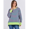 image:imageANRABESS Sweatshirts for Women 2026 Fall Long Sleeve Shirts Oversized Crewneck Lightweight Side Split Casual Pullover TopsPink Green