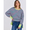 image:imageANRABESS Sweatshirts for Women 2026 Fall Long Sleeve Shirts Oversized Crewneck Lightweight Side Split Casual Pullover TopsPink Green