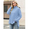 image:imageANRABESS Women Oversized Turtleneck Long Sleeve Fuzzy Knit Slit Side Chunky Warm Pullover Sweaters 2026Blue